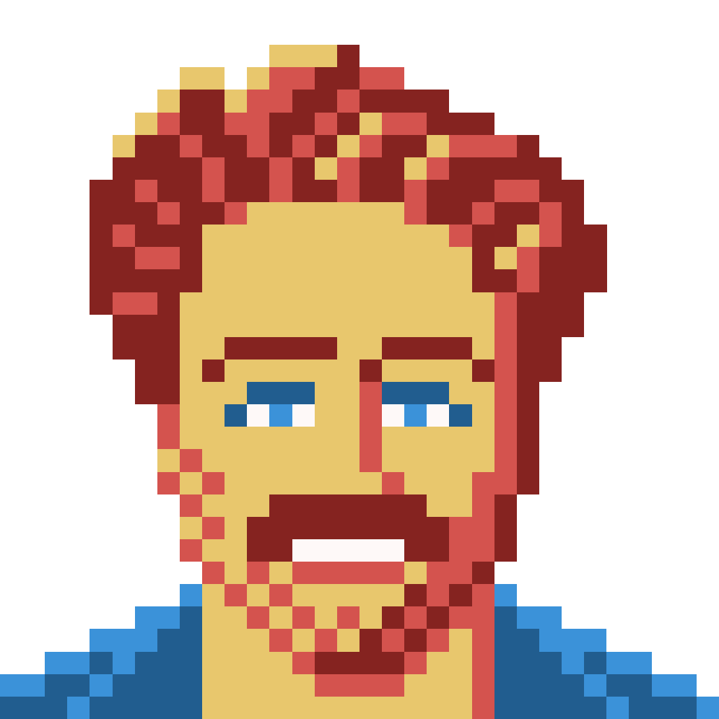 A pixel art portrait of Travis