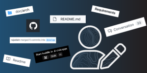 Abanner image with various clipped phrases from example documentation with an author icon