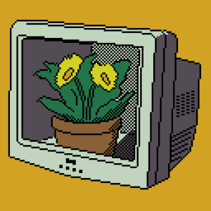 A potted flower inside a hollowed out CRT TV shell