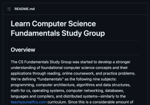 The README.md file from the Learn Computer Science Fundamentals Study Group repo on GitHub