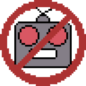 A "no robots" sign in the style of a "no smoking" sign